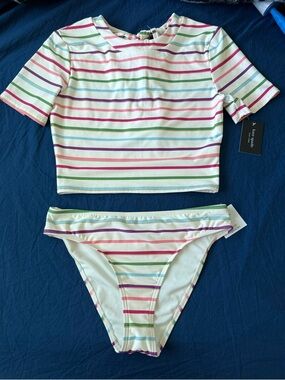 NWT Kate Spade Women’s (Size M) Multi Colored Striped 2 piece Swim Set